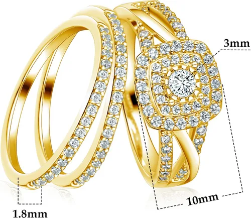 Vista 6 de MDFUN Three-in-One ring set Square Halo Wedding Band Set Engagement Ring 18K WhiteYellow Gold Plated Cubic Zirconia Promise ring Eternity Ring for