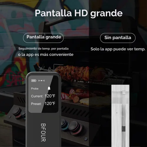 Vista 7 de BFOUR Termómetro de Carne Digital Inalámbrico con Amplificador LCD, Termómetro Bluetooth para Cocinar Alimentos con Aplicación Inteligente, Alcance