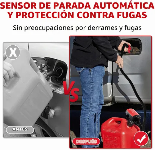 Vista 2 de Bomba de transferencia de combustible Aoteda alimentada por batería con sensor de parada automática, protección contra fugas (2.4 GPM), manguera