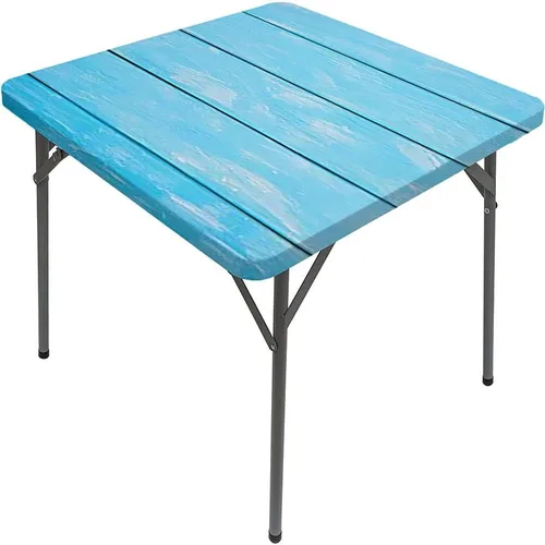 Vista 14 de Mesa cuadrada de tablones de madera, impresión de textura de tablones de madera, borde elástico, adecuada para catering y cocina, apta para mesa