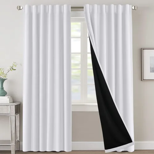 Vista 104 de H.VERSAILTEX Cortinas 100% opacas para dormitorio con forro negro, cortinas de oscurecimiento de habitación completa, con aislamiento térmico
