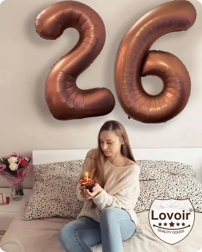 Vista 7 de Globo marrón café número 0 de 40 pulgadas, tamaño grande, papel de aluminio de Mylar retro, globos de helio marrón para fiesta de cumpleaños Café
