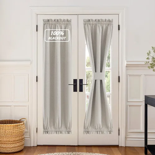 Vista 130 de NICETOWN Cortinas de Lino para Puerta Lateral - Cortinas Opacas con Aislamiento Térmico para Puerta Delantera Francesa para Sombra Pequeña
