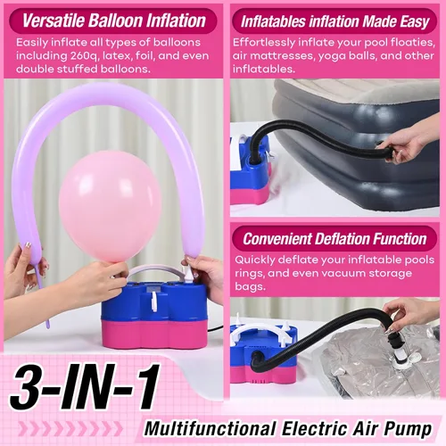 Vista 4 de 3-in-1 Electric Balloon Pump, Portable Air Pump for Latex 260q Foil Balloons, Dual Nozzle Balloon Blower Machine for Party Decoration, 110V AC