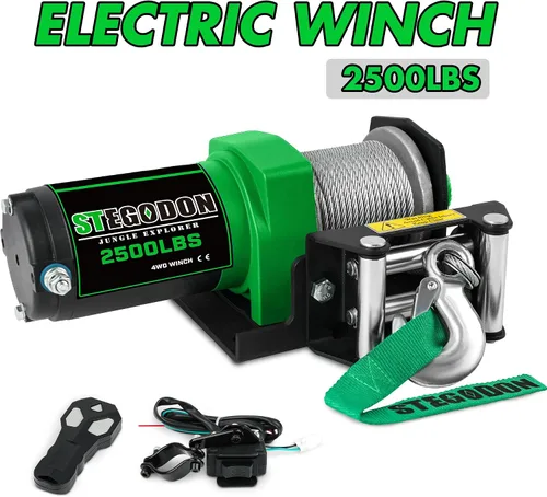Vista 7 de Cabrestante eléctrico ATV/UTV de 2500 libras, cabrestante de cable de acero impermeable de 12 V, cabrestante eléctrico con control remoto con cable