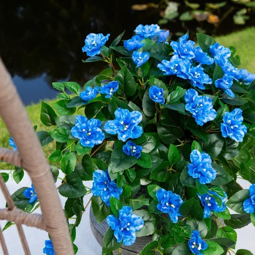Vista 9 de Nearly Natural Planta colgante de azalea artificial resistente a los rayos UV de 24 pulgadas (interior/exterior), juego de 3 Azul