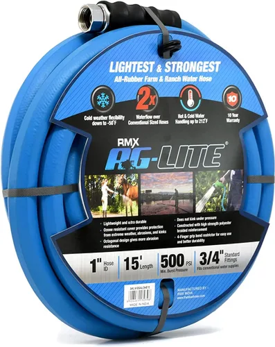 Vista 3 de AG-LITE BSALONE15 - Manguera de jardín de goma para agua caliente/fría de 1 pulgada x 15 pies, 100% goma, ultraligera, súper fuerte, 500 PSI, 50F a