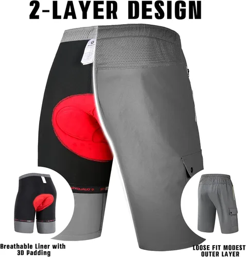 Vista 3 de Pantalones cortos de ciclismo de montaña para hombre con acolchado 3D pantalones cortos de ciclismo MTB ligeros y sueltos