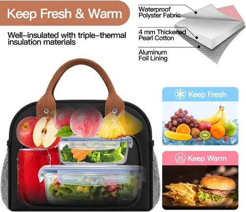 Vista 5 de Bolsa de almuerzo para mujeres, lonchera aislada para mujeres y hombres, para el trabajo y adultos, linda bolsa de almuerzo de gran capacidad