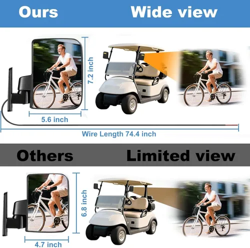 Vista 4 de Espejo universal para carrito de golf, espejos laterales para carrito de golf, espejos retrovisores para Club Car EZGO Yamaha UVT AVT Espejos