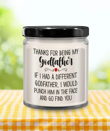 Vista 5 de Gracias por ser mi padrino Vela divertida Navidad Cumpleaños Día del Padre Ideas para él Bautismo Bautizo Favores para Padrino 9 Oz. Vanilla Soja Sce