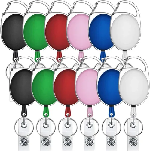 Vista 8 de 30 soportes retráctiles para tarjetas de identificación con clip de carrete de mosquetón, cordones retráctiles para llaves y tarjetas Negro