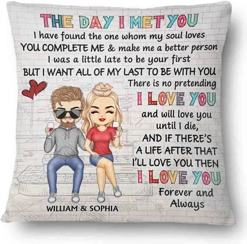 Vista 10 de Almohada personalizada para parejas, The Day I Met You I Have Found The One Whom My Soul Loves, almohada de cumpleaños para cónyuge, esposo, esposa