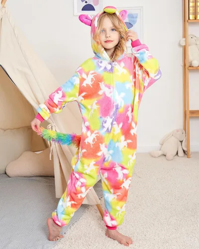 Vista 4 de Cos Time Pijama de una pieza de unicornio para niños, disfraz de Halloween