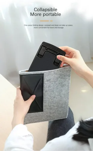 Vista 3 de Soporte para teléfono celular y tablet para escritorio, delgado y totalmente plegable con ángulo y altura ajustables, resistente y ligero