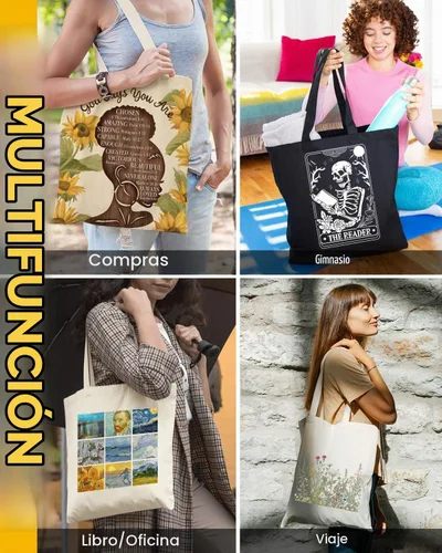 Vista 7 de AUSVKAI Bolsa Tote de Lona para Mujer, Estética Bonita Comestibles Comestibles Reutilizable de Algodón Bolsa de Regalo para Compras Playa Regalos