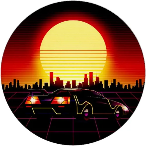 Vista 5 de Retro Synthwave Vaporwave 80s Style Design - Coche - Skyline PopSockets agarre y soporte para teléfonos y tabletas, Negro