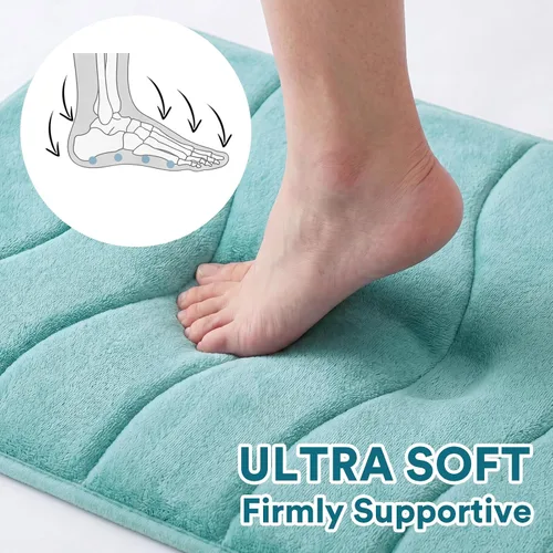 Vista 3 de Flamingo P Alfombra de Baño de Espuma Viscoelástica Tapetes de Baño Alfombra Antideslizante Absorbente de Agua para Ducha, 24x17 pulgadas, Verde Aqua