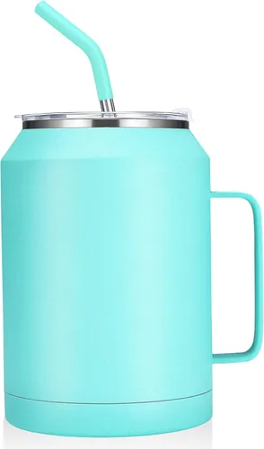 Vista 17 de zenbo - Vaso de acero inoxidable aislado al vacío con asa, tapa y popote, mantiene las bebidas frías hasta 36 horas, cuerpo a prueba de sudor, apto