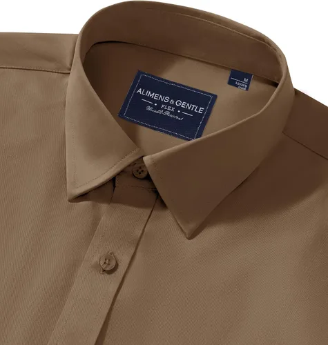 Vista 66 de Alimens & Gentle Camisas de vestir para hombre, manga larga, elásticas, sin arrugas, con botones