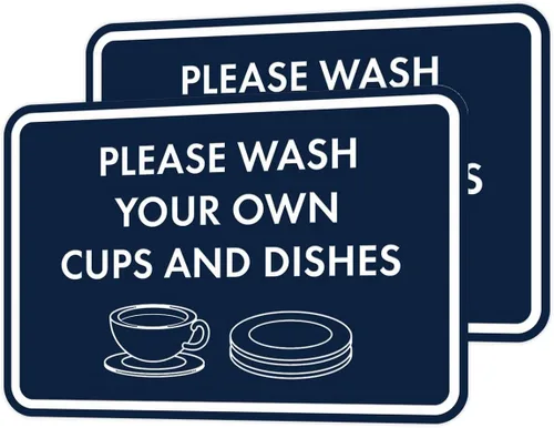Vista 33 de Letrero clásico enmarcado con texto en inglés «Please Wash Your Own Cups and Dishes» (negro)