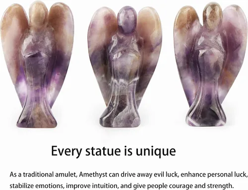 Vista 4 de Artistone Ángel de amatista de 2 pulgadas, ángel curativo de cristal tallado a mano, estatua de ángel guardián de bolsillo con caja de regalo