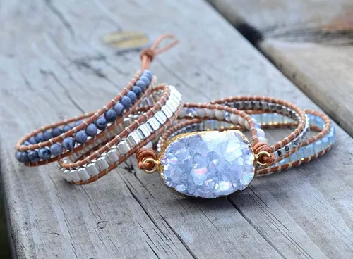 Vista 55 de ZOSOJONA - Pulseras bohemias hechas a mano de piedra natural, que dan vuelta, con cuentas de cristal de turquesa