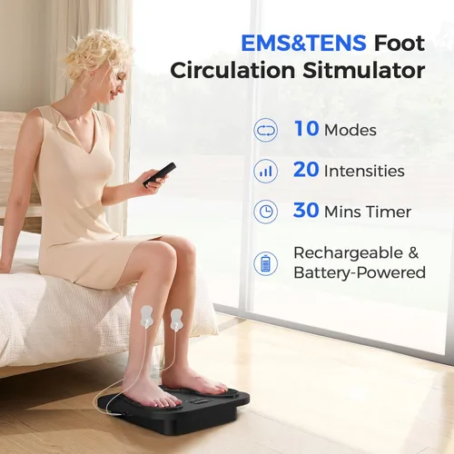 Vista 2 de EaseZen Masajeador de pies para neuropatía, estimulador de pies TENS EMS recargable con 10 modos, 20 intensidades, estimulador de circulación