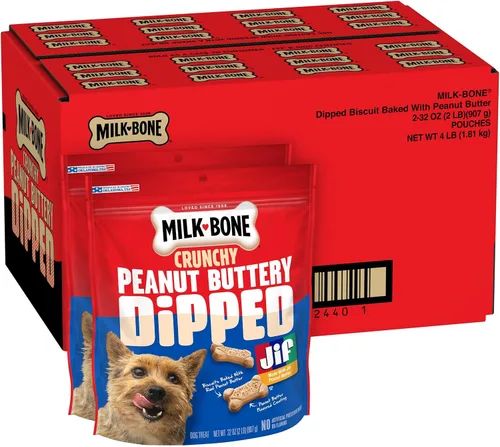 Vista 17 de Milk-Bone Galletas para perro bañadas con mantequilla de cacahuete real, horneadas, 32 onzas, (paquete de 4)