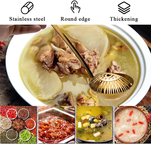 Vista 6 de Ouliget Cucharón colador de acero inoxidable, colador de sopa 2 en 1 separa líquidos, colador de sopa colador de sopa para cocinar y colar, 2 piezas