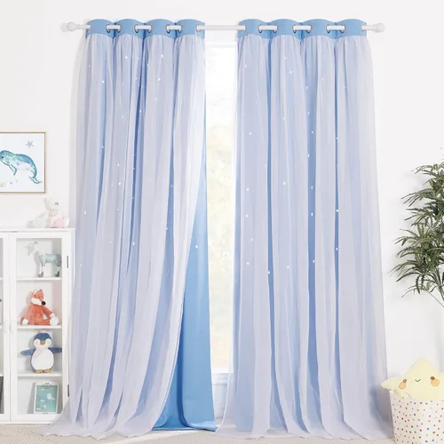 Vista 32 de NICETOWN Cortinas para dormitorio de niñas, cortinas de arco iris, cortinas de estrellas, cortinas de princesa, decoración de habitación