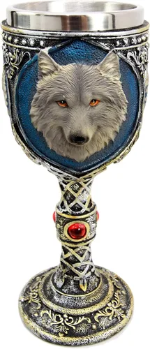 Vista 2 de Ebros Gift Alpha Grey Wolf Celtic Magic - Taza de cáliz de vino de 7 onzas, lobos de Timberwolf Direwolves, paquete de lobos para cocina, fiesta