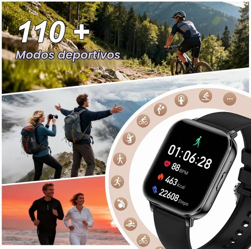 Vista 4 de Relojes inteligentes para mujeres y hombres, batería de 1000 mAh, compatible con Android y iPhone, relojes inteligentes HD de 1.83 pulgadas con Negro