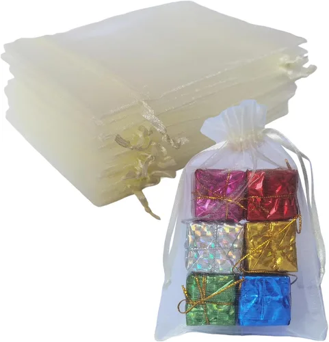 Vista 16 de Bolsas de regalo de organza de 4 x 6 pulgadas con cordón para joyas, dulces, paquetes de 50 bolsas de té de tela transparente azul aguamarina