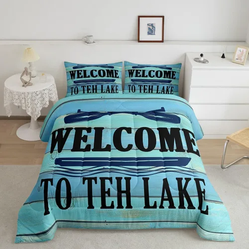 Vista 10 de jejeloiu Juego de edredón de lago para niños, tamaño individual, juego de ropa de cama relajante de paleta de lago para niños, decoración de casa