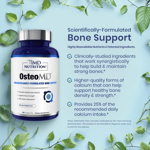 Vista 5 de 1MD OsteoMD para apoyo integral óseo con hidroxiapatita de calcio, vitamina D3 y K2 90 cápsulas