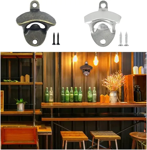 Vista 5 de ANSLYQA Paquete de 20 abrebotellas montado en la pared Abrebotellas de cerveza vintage con tornillos para bares, hoteles KTV Homes, (bronce)