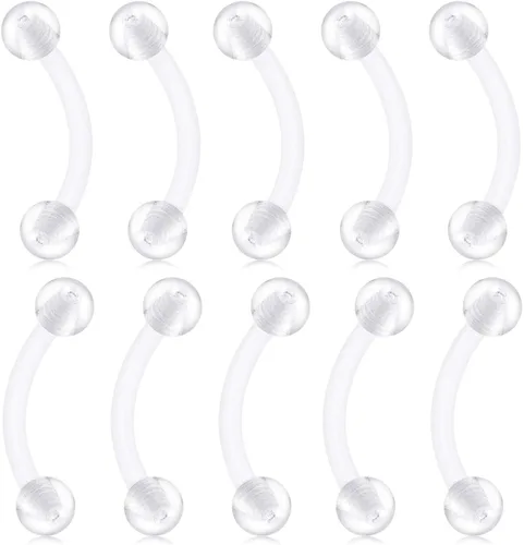 Vista 4 de D.Bella 16G Anillos de Ceja Curvados de Piercing de Ojo de Serpiente de Acrílico Bioflex Transparente, Anillo de Lengua, Anillo de Vientre, Piedras