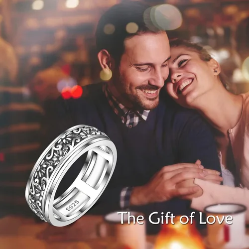 Vista 14 de YAFEINI Anillo giratorio de plata de ley para mujer, nudo celta, girasol, margarita, corazón, árbol de la vida, joyería de regalo para mujeres