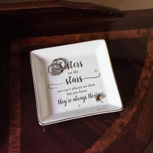 Vista 3 de HOME SMILE - Bandeja de cerámica para anillos para mamá, hermana, amigas