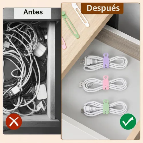 Vista 4 de Paquete de 50 bridas de cable de silicona reutilizables, bridas de cable de goma, organizador de cables, accesorios electrónicos para el hogar