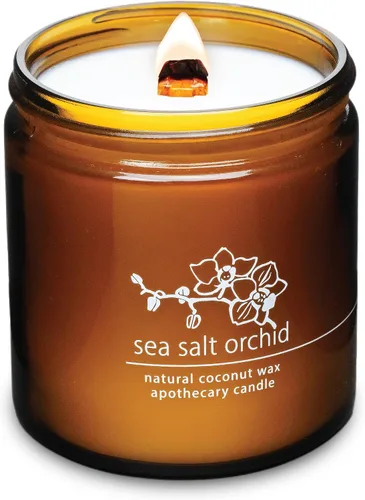 Vista 11 de Vela de mecha de madera agrietada Hemlock Park hecha a mano con cera de coco natural (grande de 16 oz, ámbar) Coconut Apricot Wax Crackling Wood