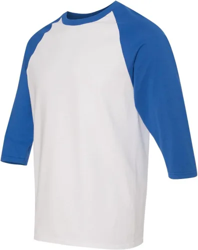 Vista 3 de Gildan Camiseta raglán 3/4 de algodón pesado para adultos, estilo G5700, paquete de 2 Azul/Blanco