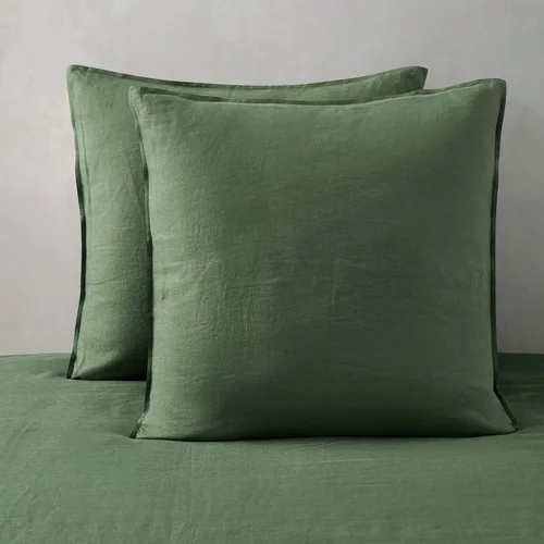 Vista 13 de ATLINIA Juego de 2 fundas de almohada 100% lino, tamaño europeo de 26 x 26 pulgadas, fundas de almohada de lino, color gris oscuro