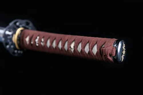 Vista 4 de Handforged Samurai Katana Sword - Damascus/1060/1095 High Carbon Steel, Full Tang, Iron Tsuba, Solid Wood Saya - Real Functional Sharp Blade for