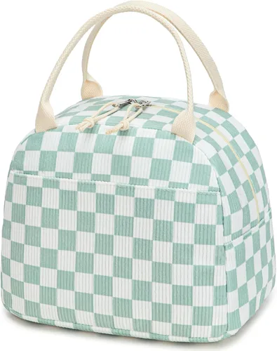 Vista 8 de Bluboon Bolsa de almuerzo para mujer, bonita bolsa de almuerzo de pana con correa para el hombro, reutilizable, aislada, gran capacidad
