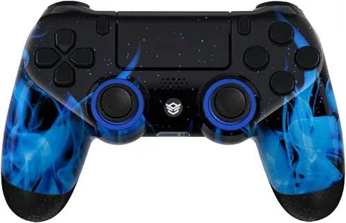 Vista 2 de HEXGAMING NEW SPIKE 2 Back Buttons & Interchangeable Thumbsticks & Triggers Stop Compatible with ps4 Pro Controller with Paddles - Burning Flame Blue