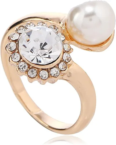 Vista 4 de Anillo de perlas para mujer, anillos de perlas apilables ajustables, anillo de perlas abiertas, anillo de perlas de personalidad de moda, vestido