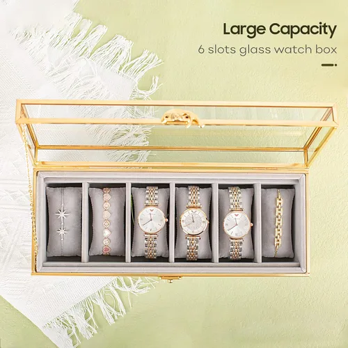 Vista 2 de Glass Watch Case for Women, 6 Slots Bracelets Boxes and Watches Display Cases for Women, Glass Watch Box Organizer for Jewelry Collection