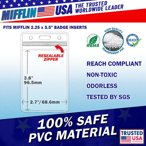Vista 2 de Porta tarjetas vertical para tarjeta de identificación, de plástico transparente, resellable, resistente al agua Paquete de 10 Mifflin clear